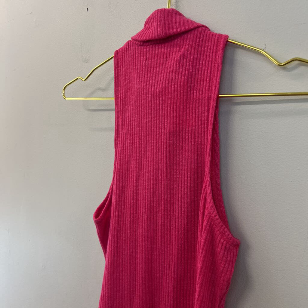 Abercrombie and Fitch Pink Sleeveless Ribbed Turtleneck Top Medium