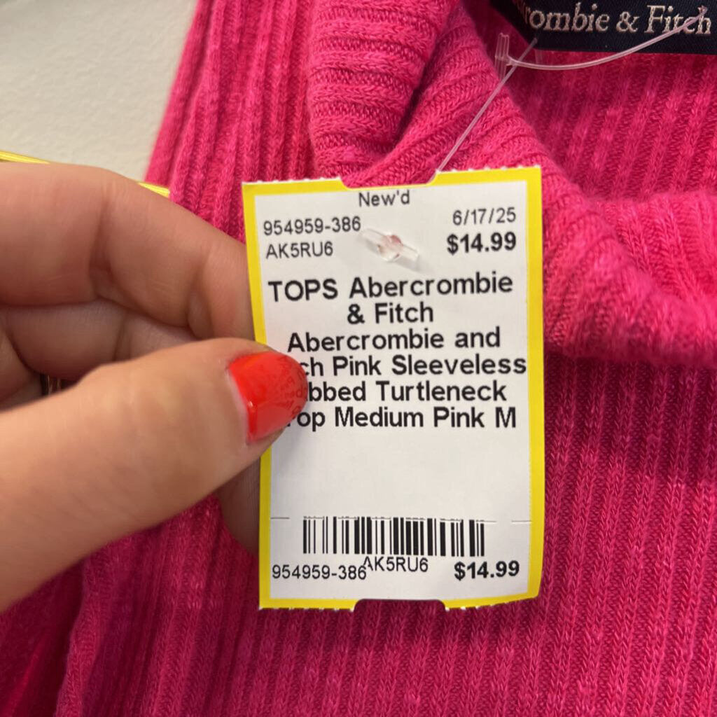 Abercrombie and Fitch Pink Sleeveless Ribbed Turtleneck Top Medium