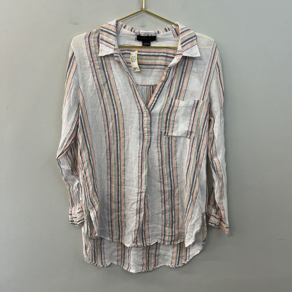 Sanctuary White/ Multi Striped Long Sleeve Top Large
