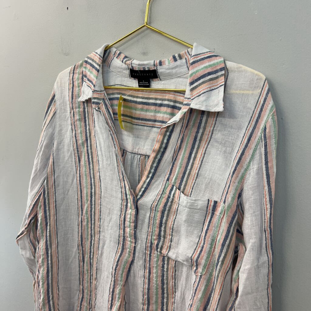 Sanctuary White/ Multi Striped Long Sleeve Top Large