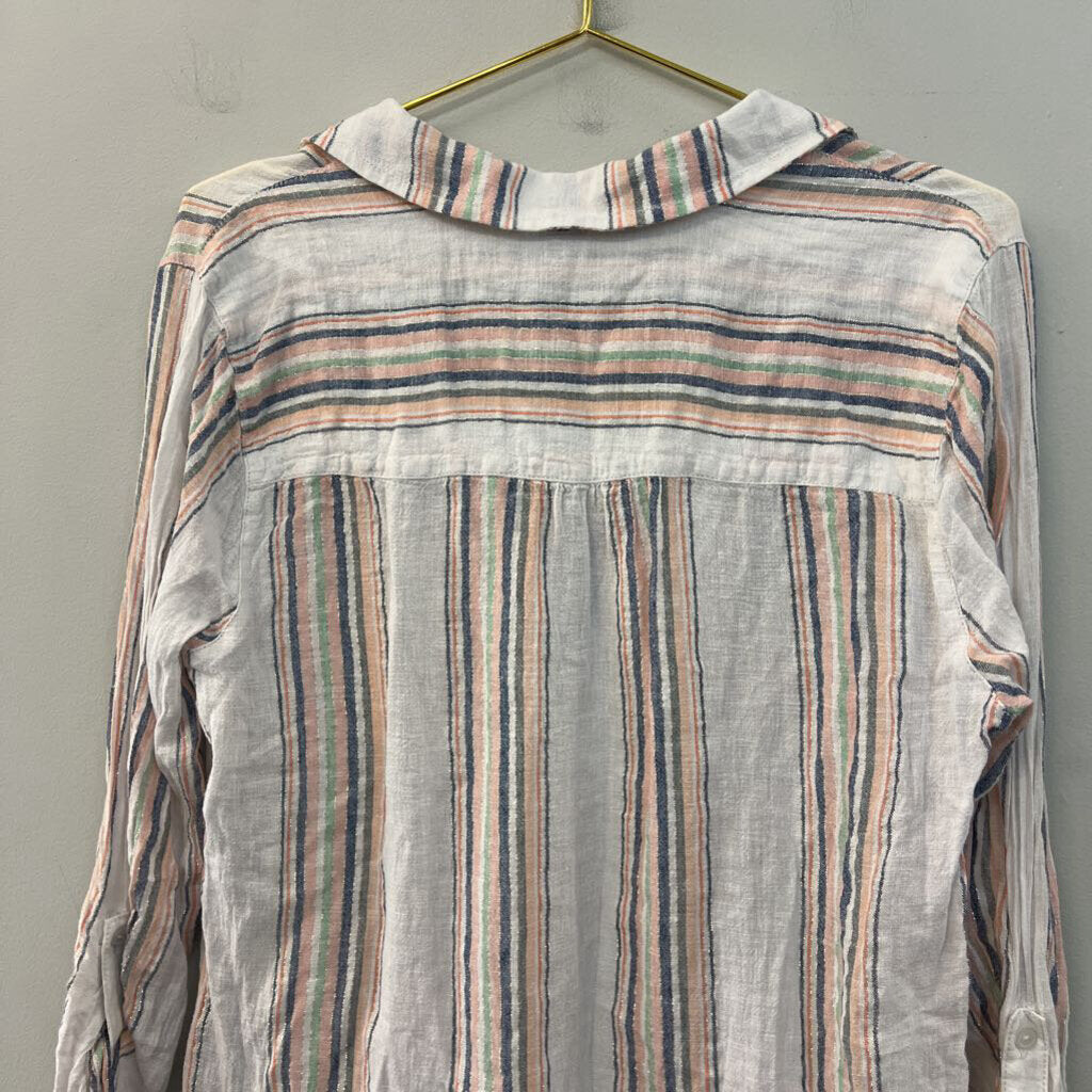 Sanctuary White/ Multi Striped Long Sleeve Top Large