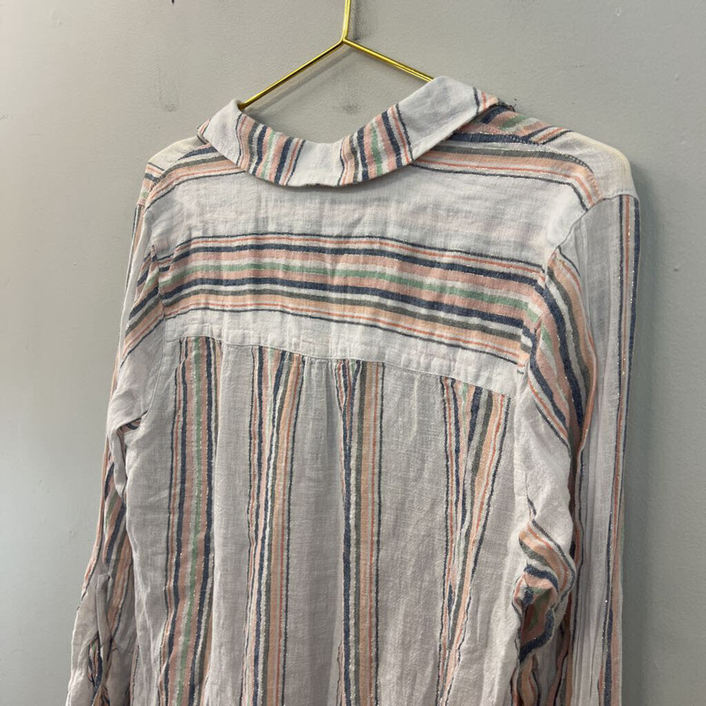 Sanctuary White/ Multi Striped Long Sleeve Top Large