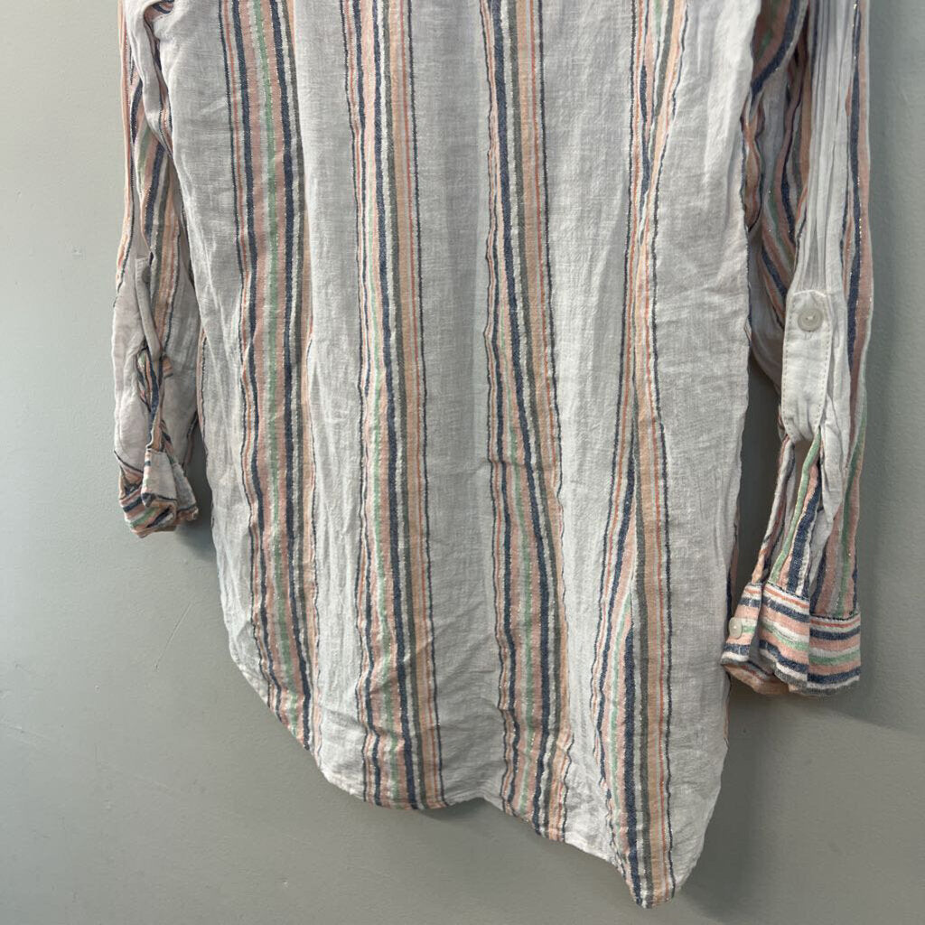 Sanctuary White/ Multi Striped Long Sleeve Top Large