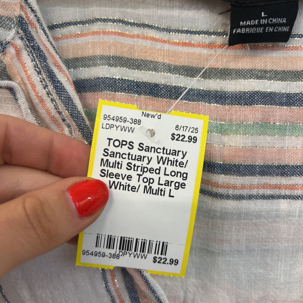 Sanctuary White/ Multi Striped Long Sleeve Top Large