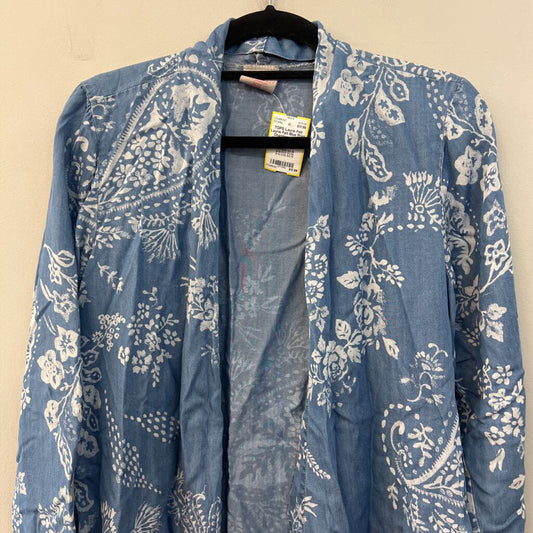 Laurie Felt Blue Print Chambray Open Front Kimono Top Extra Small