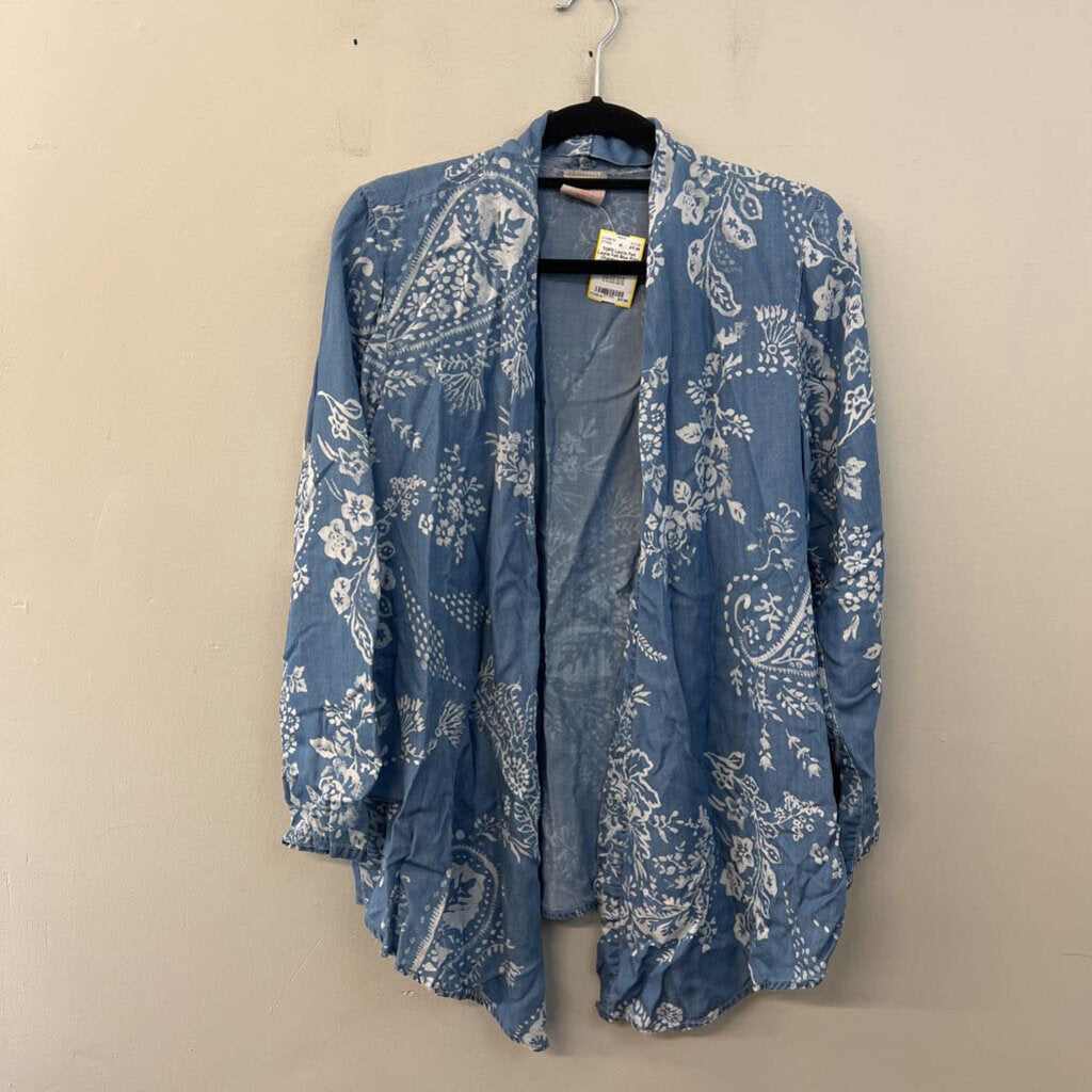 Laurie Felt Blue Print Chambray Open Front Kimono Top Extra Small