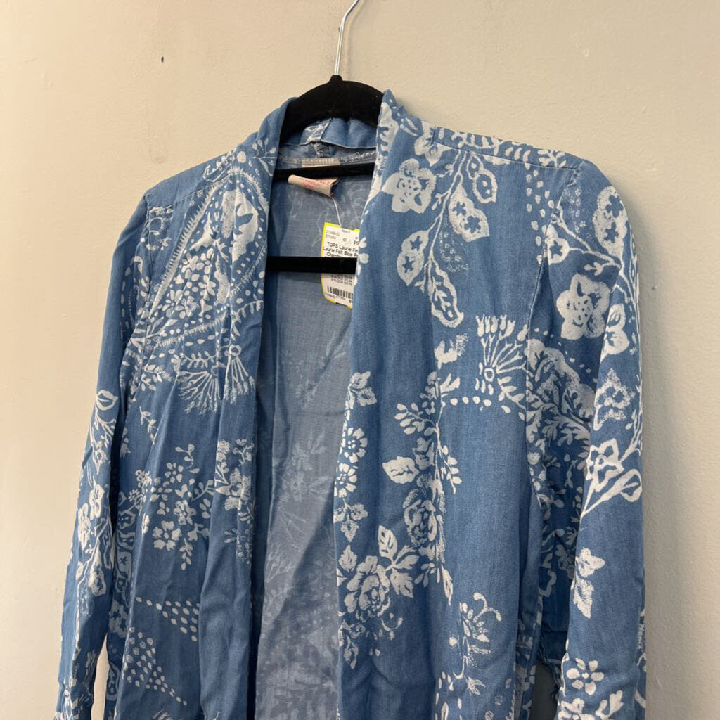 Laurie Felt Blue Print Chambray Open Front Kimono Top Extra Small