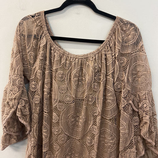 Win Win Brown Lace Long Sleeve Tunic Top L/XL