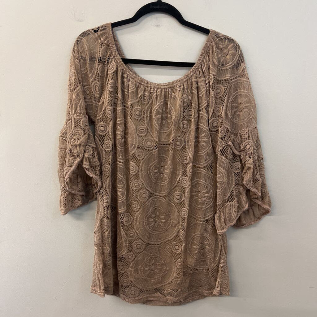 Win Win Brown Lace Long Sleeve Tunic Top L/XL