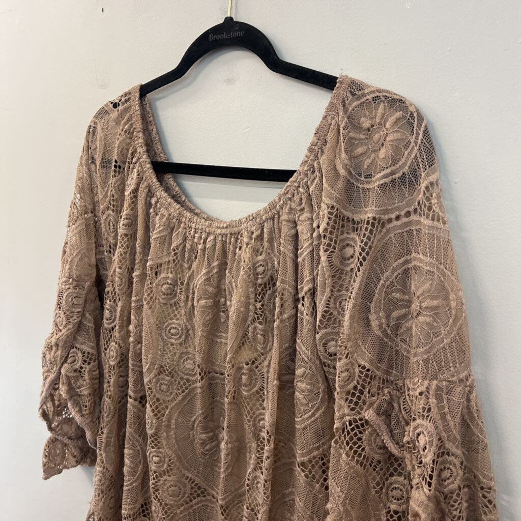 Win Win Brown Lace Long Sleeve Tunic Top L/XL