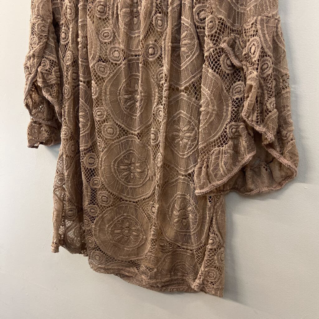 Win Win Brown Lace Long Sleeve Tunic Top L/XL