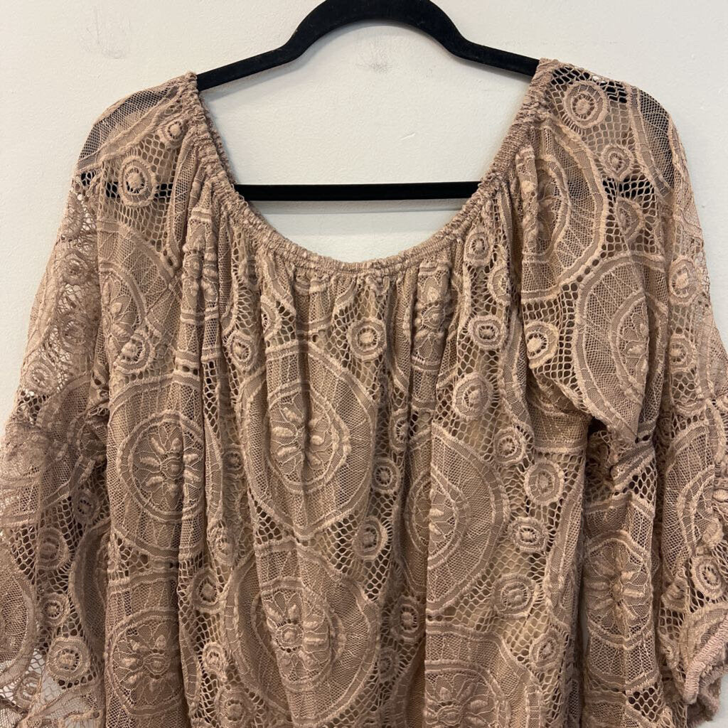 Win Win Brown Lace Long Sleeve Tunic Top L/XL