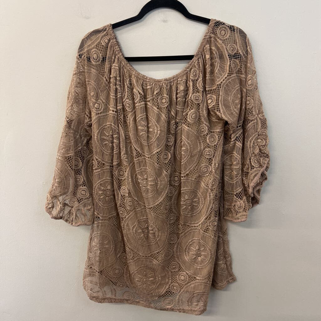 Win Win Brown Lace Long Sleeve Tunic Top L/XL