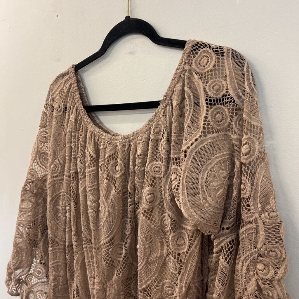 Win Win Brown Lace Long Sleeve Tunic Top L/XL