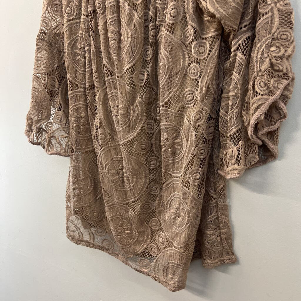 Win Win Brown Lace Long Sleeve Tunic Top L/XL