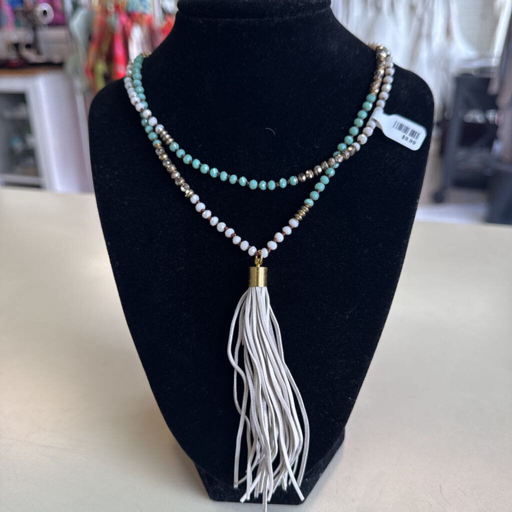 Long Beaded Tassel Necklace