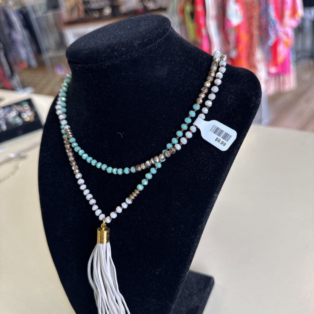Long Beaded Tassel Necklace