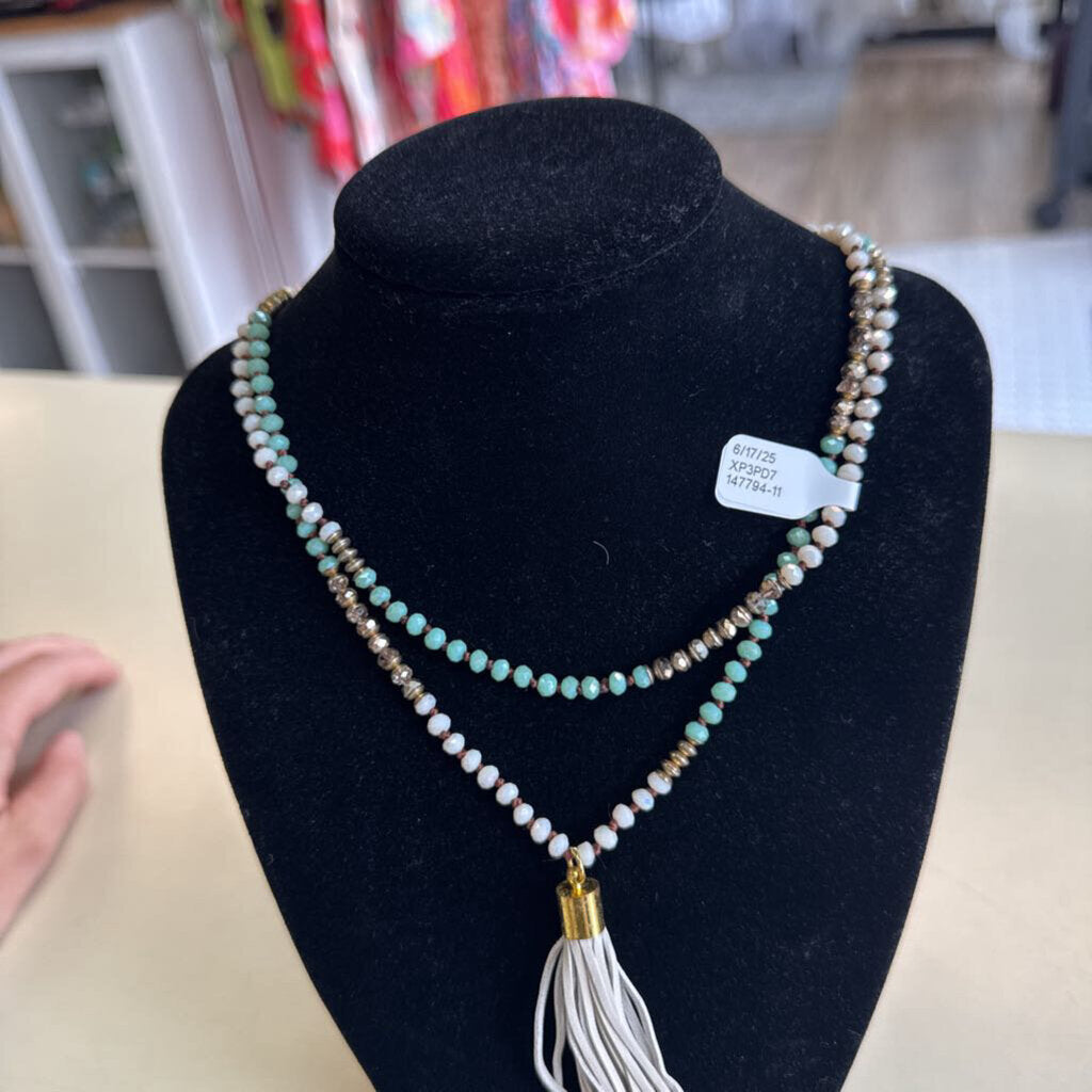 Long Beaded Tassel Necklace