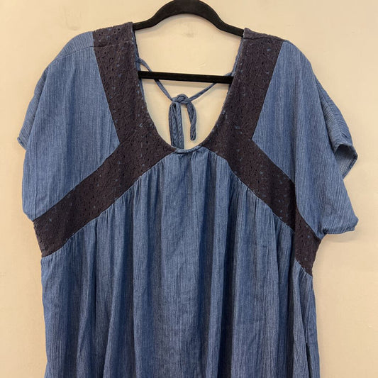 Oddi Blue Lace Detail Short Sleeve Top 3XL