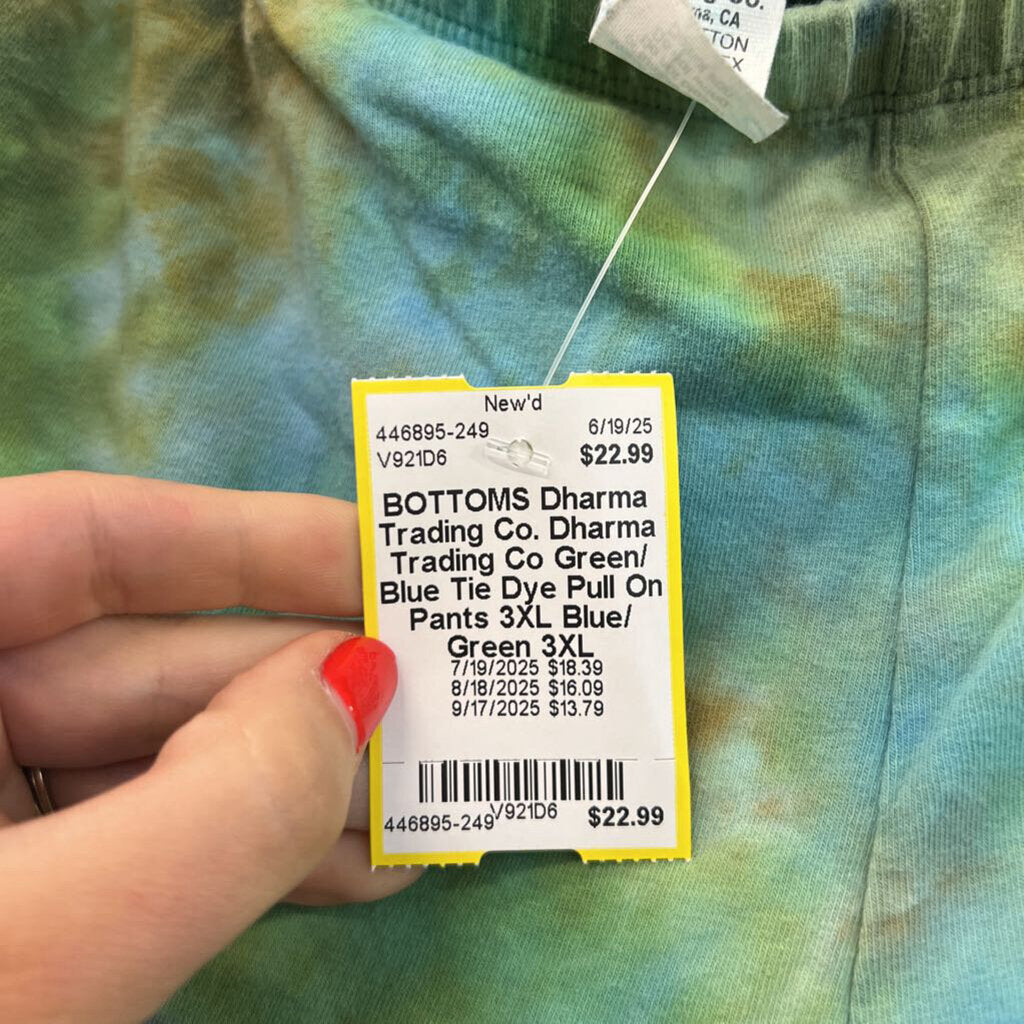 Dharma Trading Co Green/ Blue Tie Dye Pull On Pants 3XL