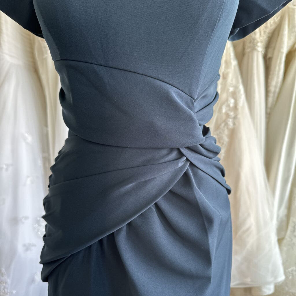 Kay Unger Navy Short Sleeve Long Formal Dress 6