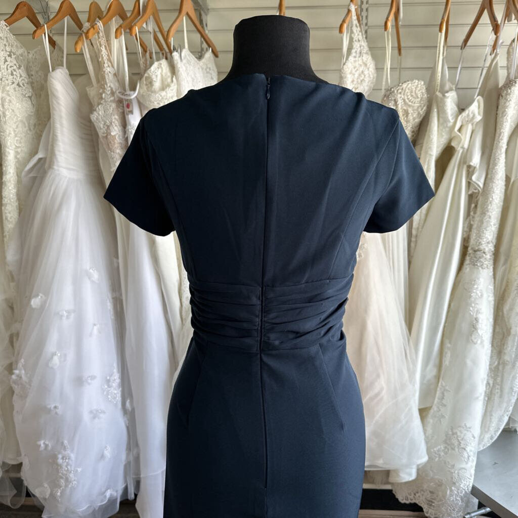 Kay Unger Navy Short Sleeve Long Formal Dress 6