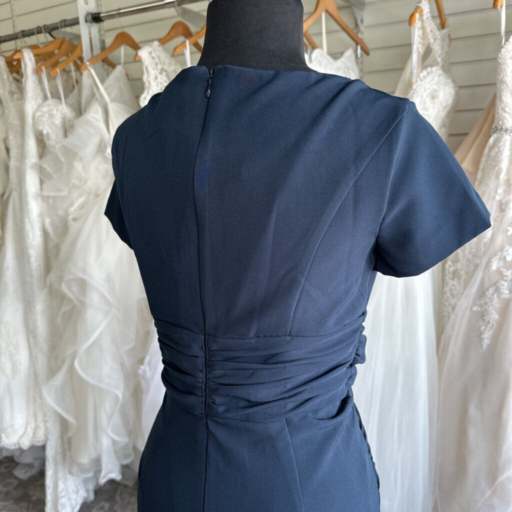 Kay Unger Navy Short Sleeve Long Formal Dress 6