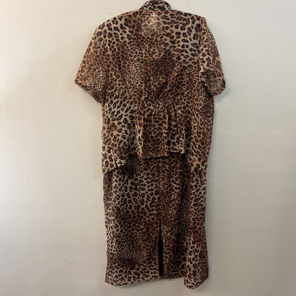 Lady Dorby Brown Cheetah Print Maxi Dress With Jacket 18W