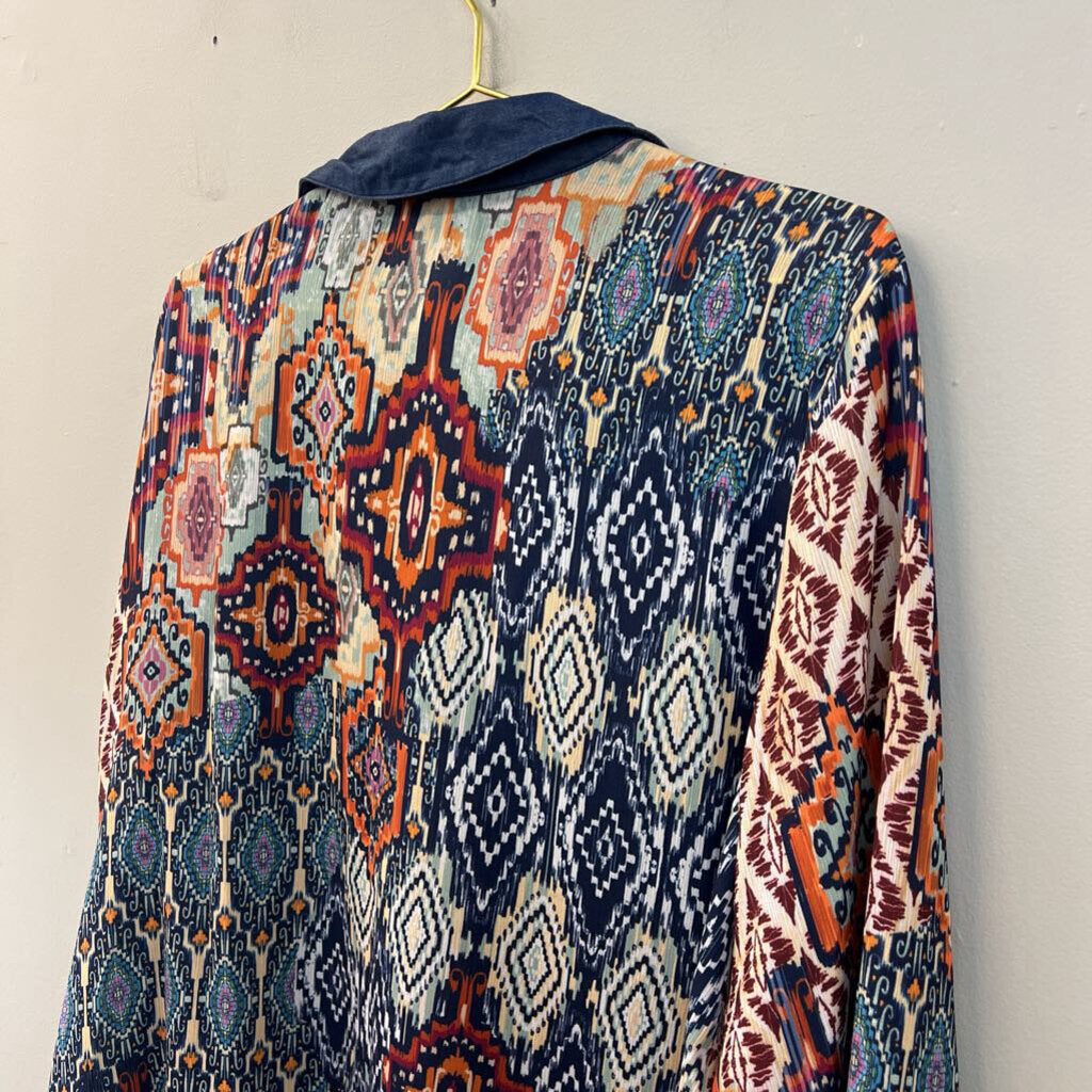 Alfred Dunner Blue/ Multi Long Sleeve Button Down Top 2X