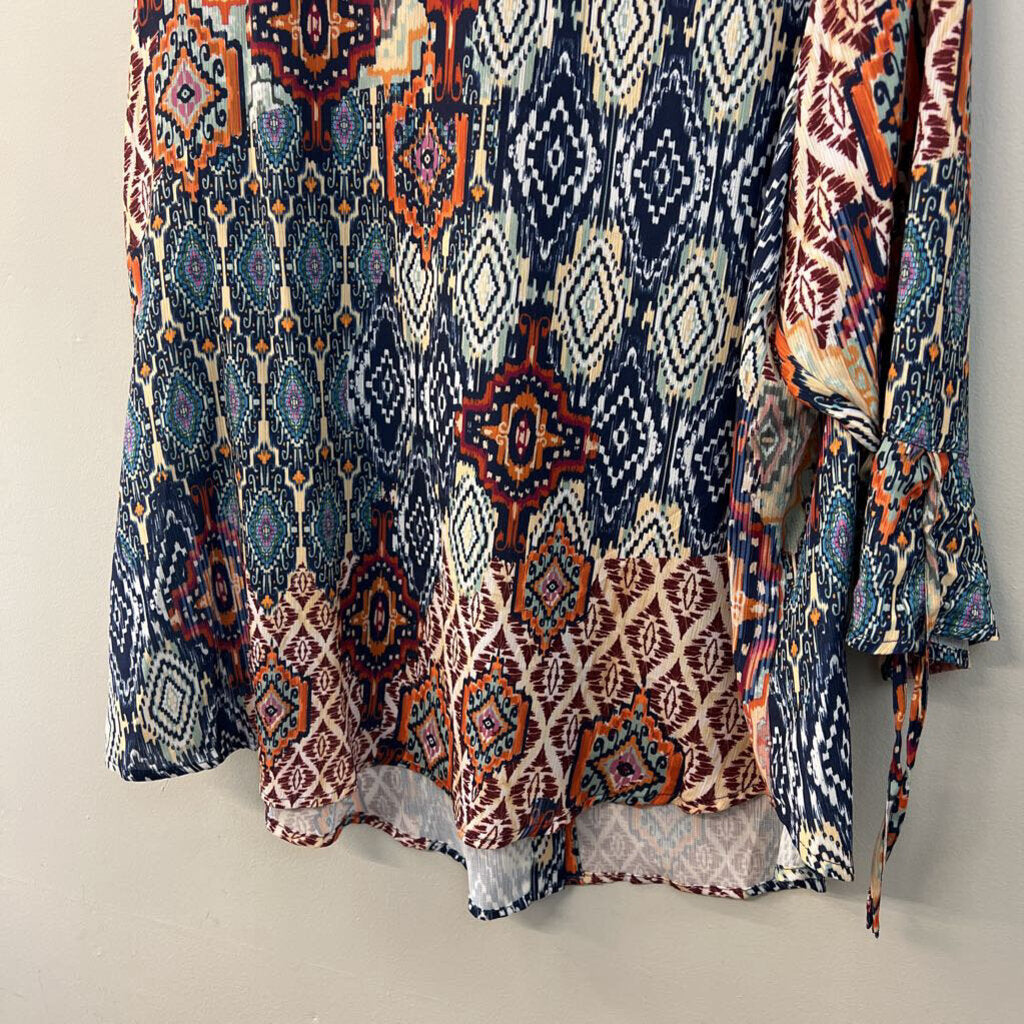 Alfred Dunner Blue/ Multi Long Sleeve Button Down Top 2X