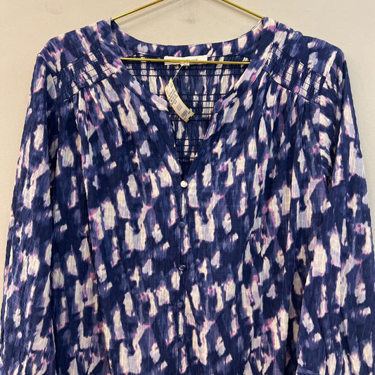 Rose and Olive Blue/ Multi Long Sleeve Button Front Top 2X