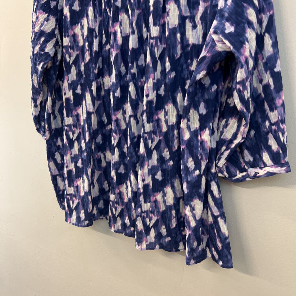 Rose and Olive Blue/ Multi Long Sleeve Button Front Top 2X