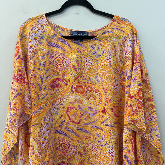 Susan Graver Yellow/ Multi Short Sleeve Top 1X