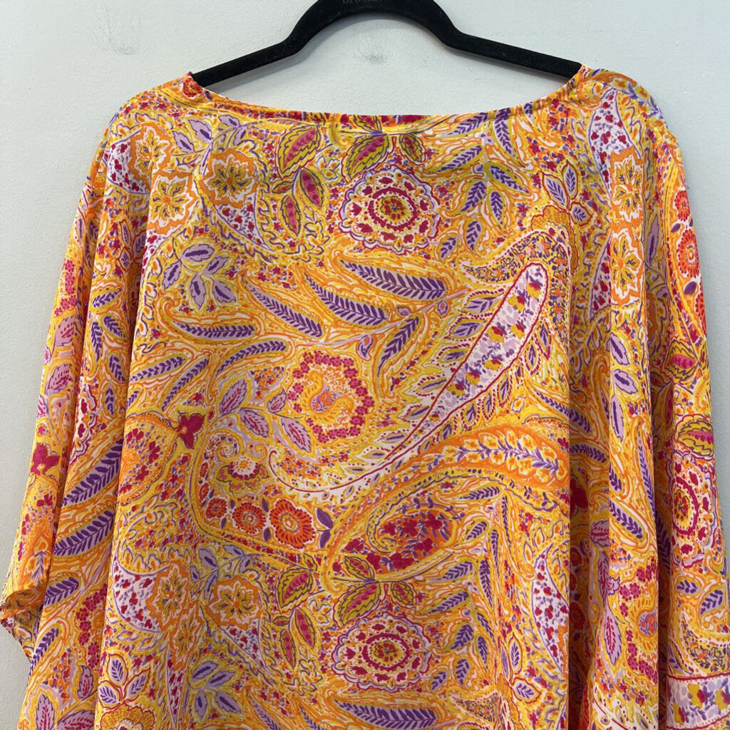 Susan Graver Yellow/ Multi Short Sleeve Top 1X