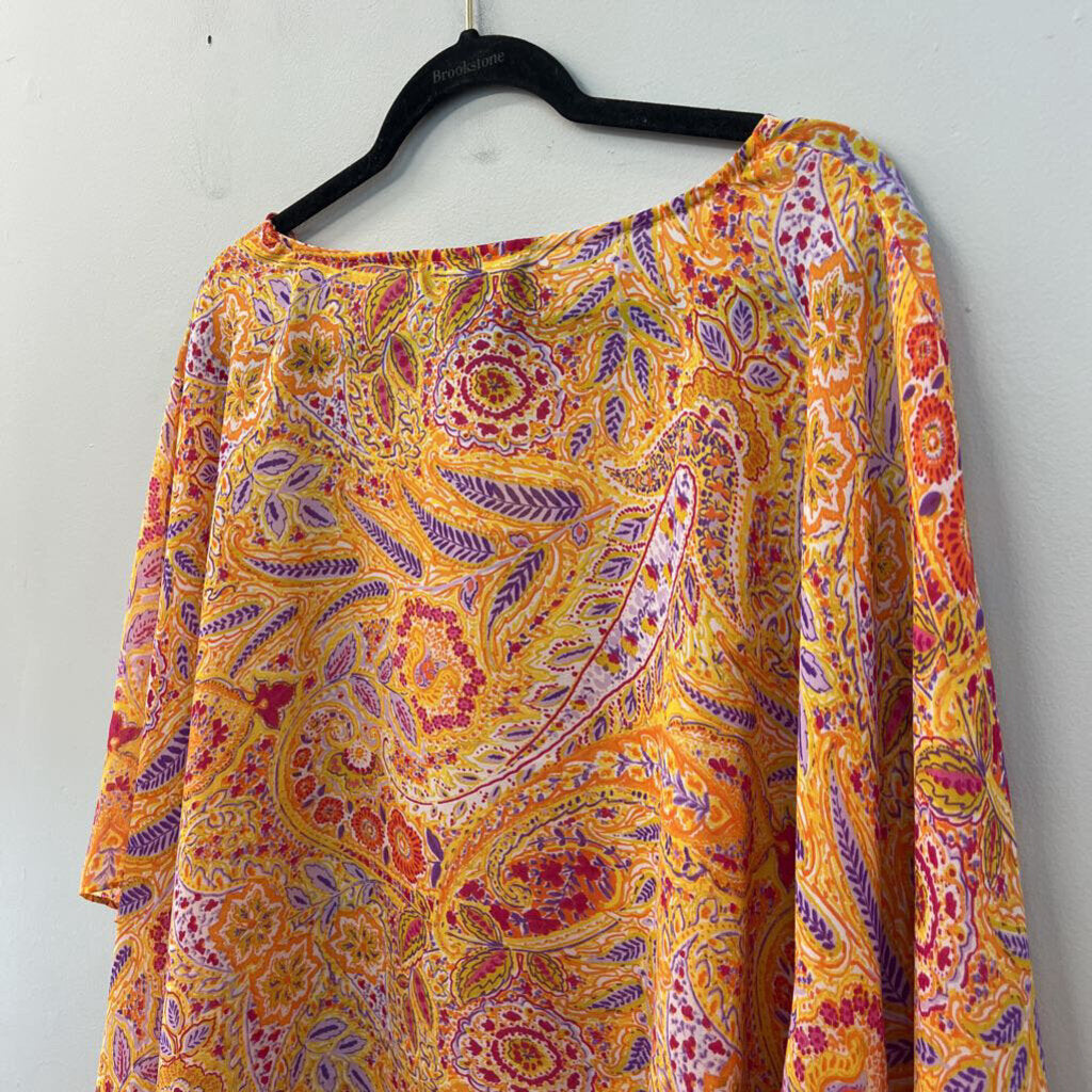 Susan Graver Yellow/ Multi Short Sleeve Top 1X