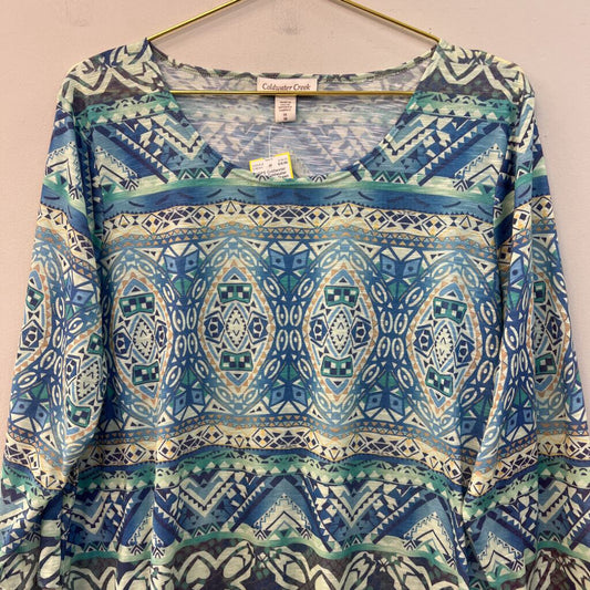 Coldwater Creek Blue/ Green Print Long Sleeve Top 1X