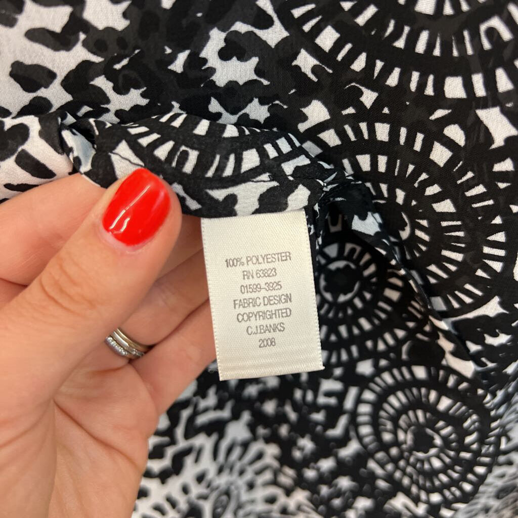 Christopher & Banks Black/ White Print Sheer Long Sleeve Top 1X