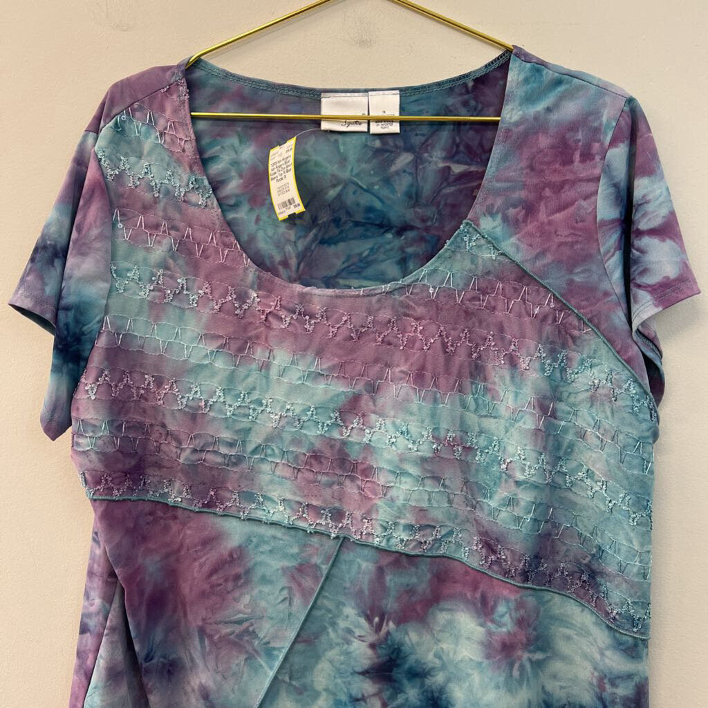 Kim Rogers Blue/ Purple Tie Dye Short Sleeve Top 1X