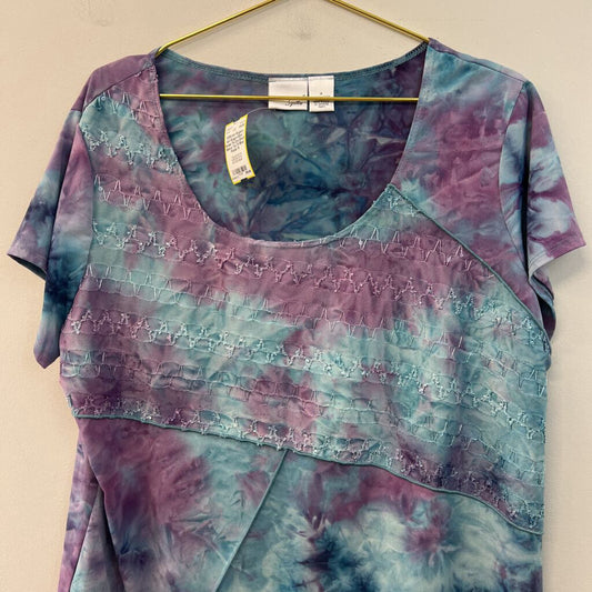 Kim Rogers Blue/ Purple Tie Dye Short Sleeve Top 1X