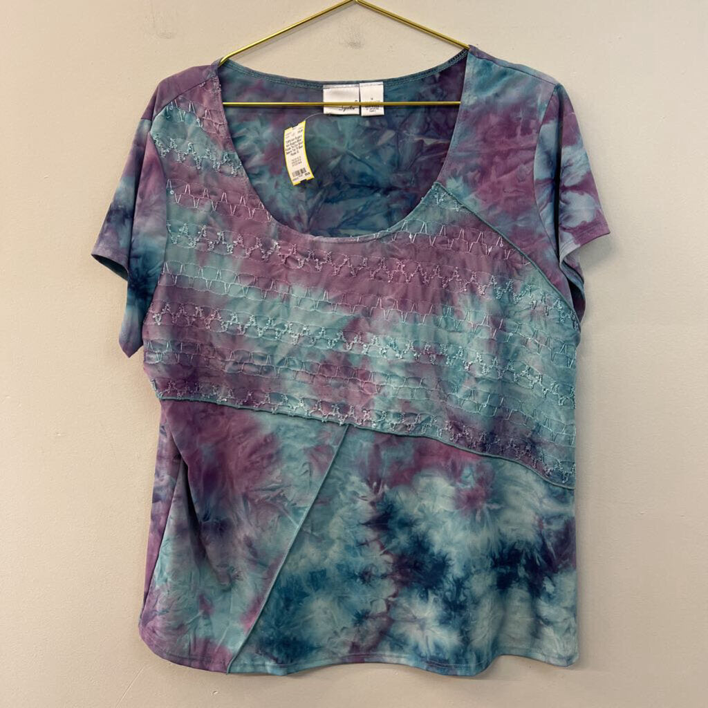 Kim Rogers Blue/ Purple Tie Dye Short Sleeve Top 1X