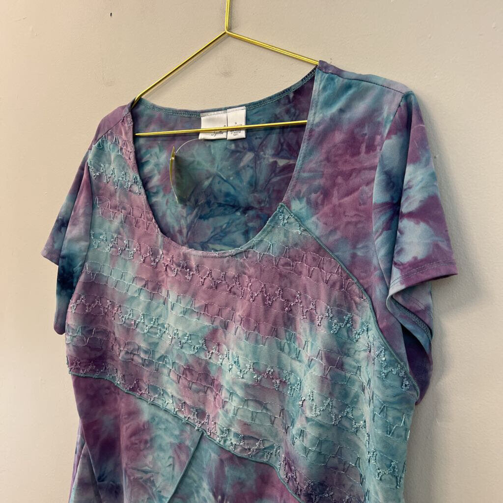 Kim Rogers Blue/ Purple Tie Dye Short Sleeve Top 1X