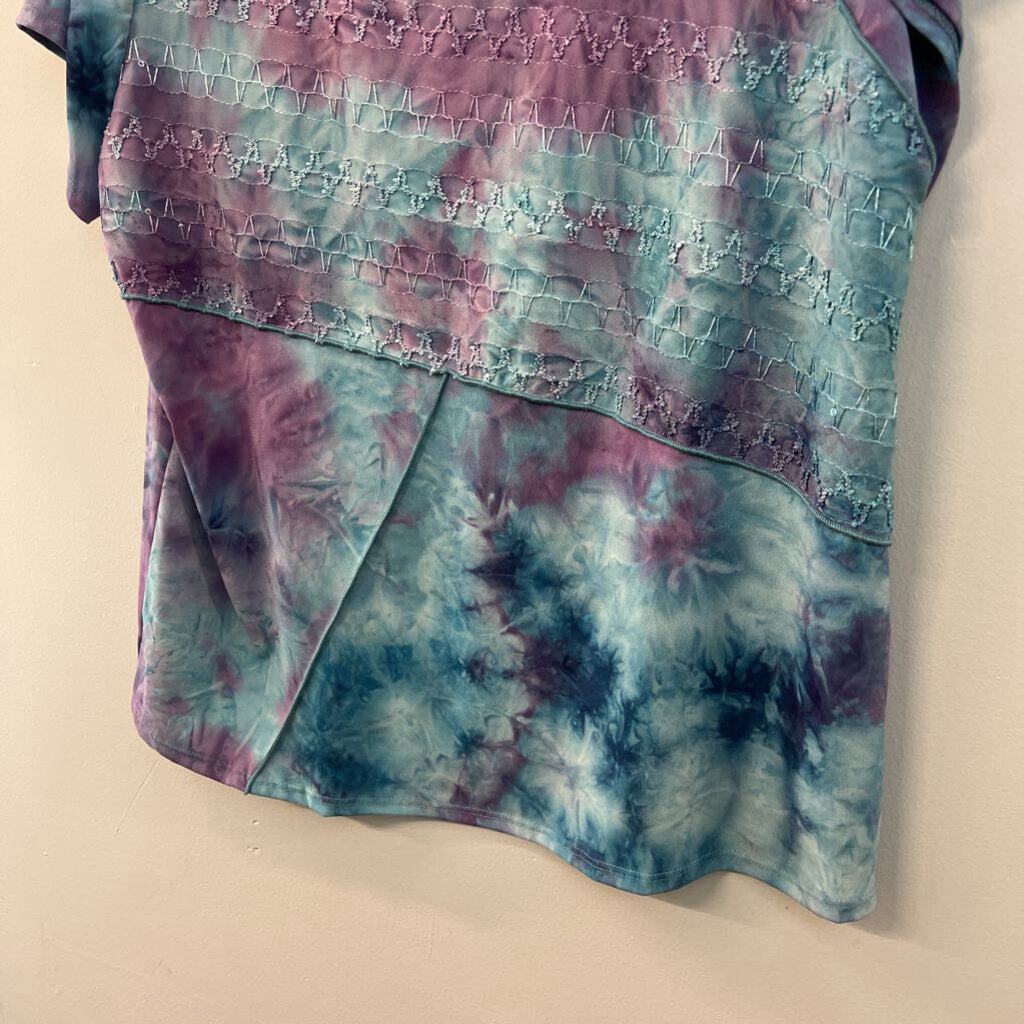 Kim Rogers Blue/ Purple Tie Dye Short Sleeve Top 1X