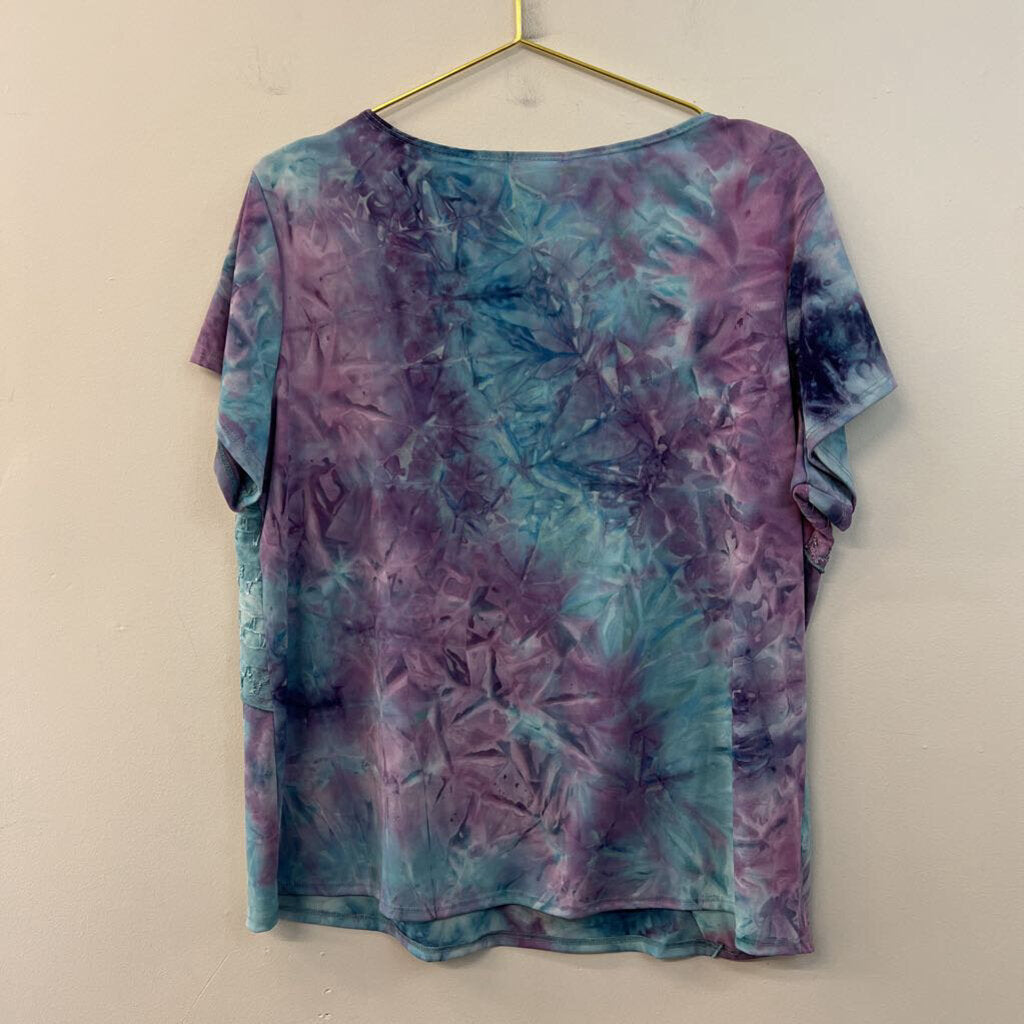 Kim Rogers Blue/ Purple Tie Dye Short Sleeve Top 1X