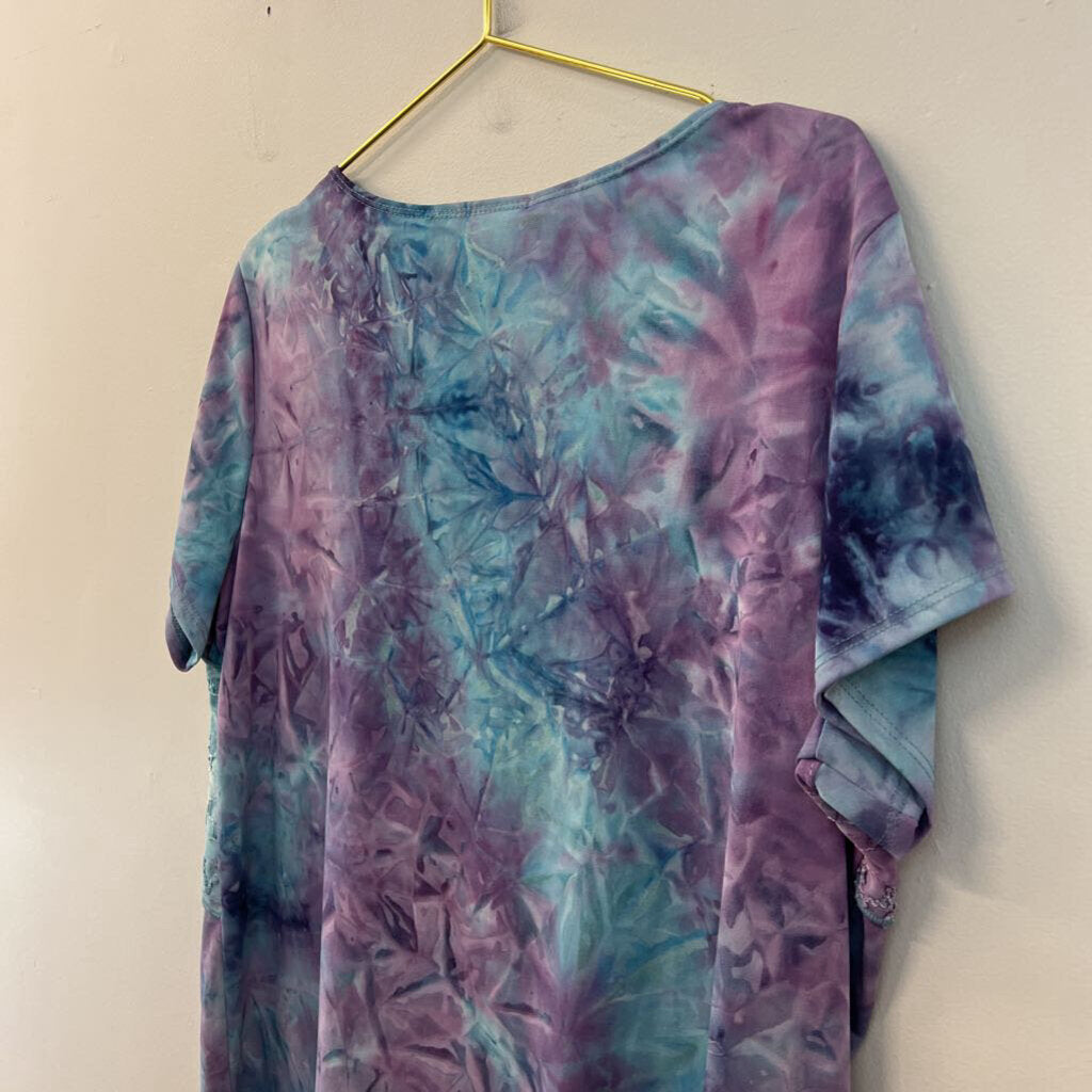 Kim Rogers Blue/ Purple Tie Dye Short Sleeve Top 1X