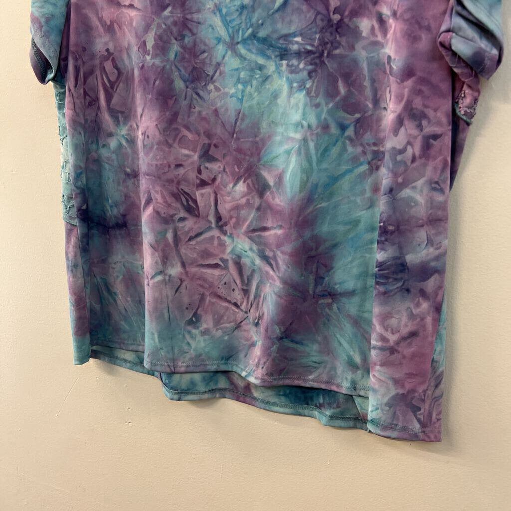 Kim Rogers Blue/ Purple Tie Dye Short Sleeve Top 1X