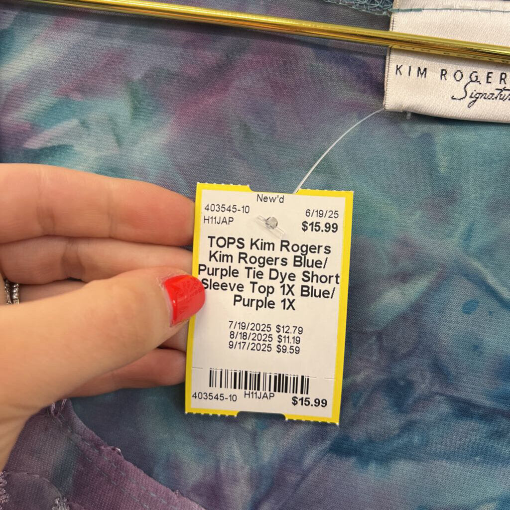 Kim Rogers Blue/ Purple Tie Dye Short Sleeve Top 1X