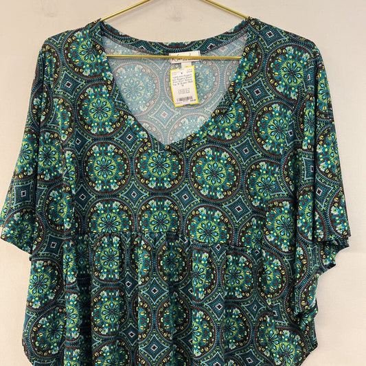 Kim Rogers Green Print Short Sleeve Top 1X