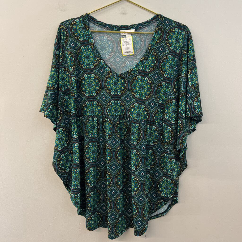 Kim Rogers Green Print Short Sleeve Top 1X