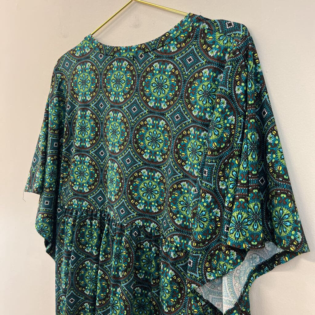 Kim Rogers Green Print Short Sleeve Top 1X