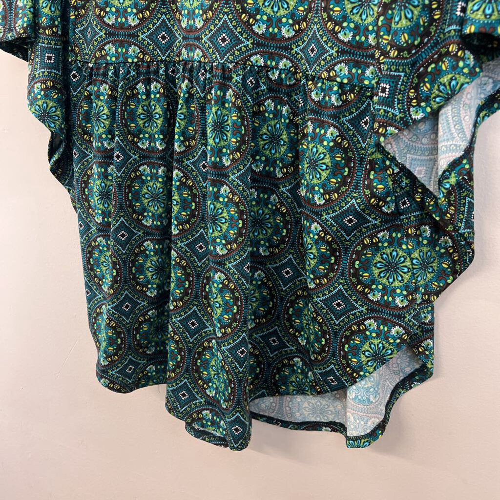 Kim Rogers Green Print Short Sleeve Top 1X